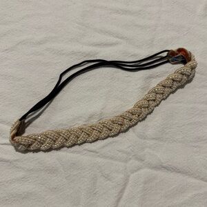 Anthropologie Braided Beaded Headband - Cream and Tan